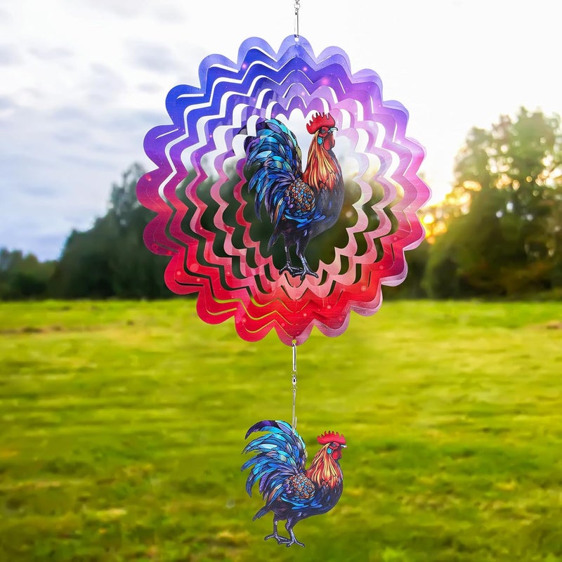 INCOK Rooster Hanging Wind Spinner Outdoor - 12 Inches Stainless Steel Wind Sculpture Aesthetic Wind Chime Chicken Farmhouse Art Ornaments for Garden Yard Balcony Patio Lawn Yard Decorations - Image 1